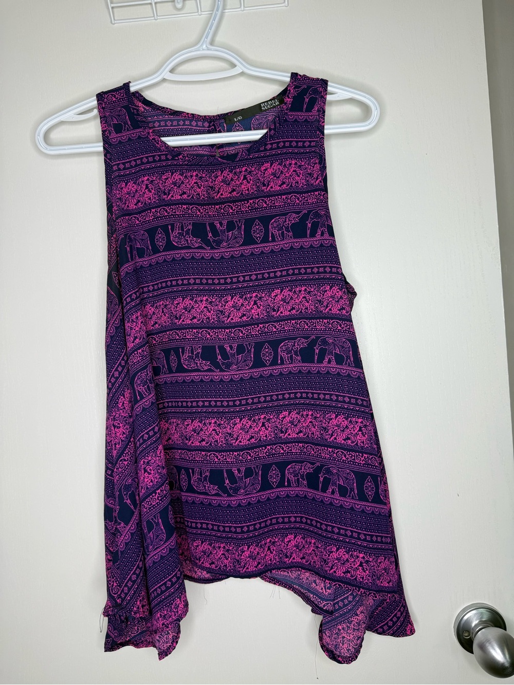 Rebel Sugar Navy and Fuchsia Patterned Tank Top with Tribal Elephants Large